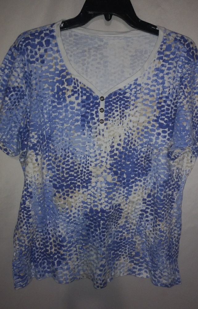 Banabee XL Blue White Creme Dab Print Top